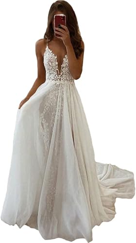 Boho Wedding Dresses for Bride with Slit Lace Appliques Long Sleeve Mermaid Bridal Dresses for Wedding 2025 DE08