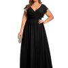Women's Summer Chiffon Ruffles Sleeve Pleated Back Cutout Plus Size Bridesmaid Dresses Formal Gowns