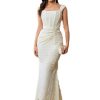 Elegant Lace Bodycon Fishtail Dress Wedding Guest Fishbone Shoulder Strap Ruched Midi Party Dress for Women