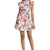 Women's Floral Cotton Poplin Mini Structured Cap Sleeves-Garden Party A-line Summer Wedding Guest Dress