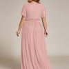 Women's A Line V Neck Glitter Short Sleeves Pleated Plus Size Formal Evening Dresses 11961-DA