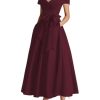 Womens Off The Shoulder Satin Mother of The Bride Dresses with Bow Tea Length Formal Gowns Evening Dress