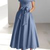 Womens Off The Shoulder Satin Mother of The Bride Dresses with Bow Tea Length Formal Gowns Evening Dress