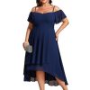 Women's Plus Size Ruffle Sleeves Off Shoulder Empire Waist A Line Chiffon Summer Wedding Guest Dress 02103-DA