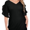 Women's V-Neck Midi Sheath Ruffle Sleeves-Front Slit-Elegant Wedding Guest Cocktail Dress
