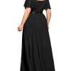 Women's Plus Size Floral Lace Ruffle Sleeves Beads Waist Chiffon Formal Party Maxi Dress