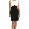 Women's Sleeveless Sheath Geometric Colorblock Design with Bow Detail-Knee-Length Cocktail Dress