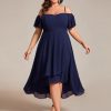 Women's Plus Size Ruffle Sleeves Off Shoulder Empire Waist A Line Chiffon Summer Wedding Guest Dress 02103-DA