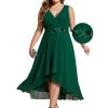 Women's Summer Chiffon Sleeveless V Neck Applique Plus Size High Low Formal Wedding Guest Dresses 41926-DA