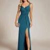 Glitter Evening Dresses Women's V Neck High Slit Sequin Shoulder Strap Maxi Formal Dress 01888