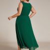 Women's Summer Chiffon Sleeveless V Neck Applique Plus Size High Low Formal Wedding Guest Dresses 41926-DA