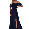 Women's Formal Dresses Off Shoulder Short Sleeve Split A-Line Floor Length Bridesmaid Dresses 0237