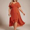 Women's A Line Curvy Pleated Chiffon Plus Size Semi Formal Dress