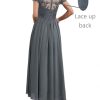 Mother of The Bride Dresses Lace Appliques Formal Evening Party Prom Gown Chiffon Short Sleeve A-Line DR0201R
