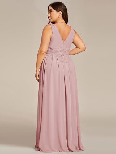 V Neck Sleeveless Pleated Chiffon Maxi Plus Size Formal Dresses for Women Bridesmaid Dresses 09016-DA