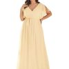 Women's Plus Size Chiffon A-Line Deep V-Neck Elastic Sash Waist Floor Length Formal Bridesmaid Dress