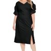 Women's V-Neck Midi Sheath Ruffle Sleeves-Front Slit-Elegant Wedding Guest Cocktail Dress