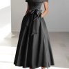Womens Off The Shoulder Satin Mother of The Bride Dresses with Bow Tea Length Formal Gowns Evening Dress