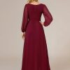 Women's Fall Lantern Sleeve A Line High Low Bridesmaid Dresses 02043