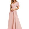 Women's Formal Dresses Flutter Short Sleeve Floor Length Dress 2024 High Waist Evening Dresses 0050