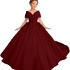 Girls Pageant Dresses Satin Flower Girl Dress - Off Shoulder First Communion Dress Princess for Girls