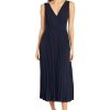 Elegant V-Neck Sleeveless Pleated Midi Wedding Guest Dresses for Women