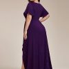 Women's Glitter Stretchy V Neck A-line High Low Plus Size Formal Dresses with Ruffles Sleeves 01738-PH