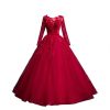 Velvet Floral Applique Formal Dresses for Wedding Long Sleeve Pearls Quinceanera Dress A-line Prom 2025