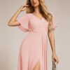 Women's Formal Dresses Flutter Short Sleeve Floor Length Dress 2024 High Waist Evening Dresses 0050
