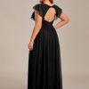 Women's Summer Chiffon Ruffles Sleeve Pleated Back Cutout Plus Size Bridesmaid Dresses Formal Gowns