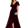 Women's Velvet Ruffle Sleeve V-Neck Wrap Waist Maxi Dress High Low Wedding Guest Dresses 02041