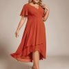 Women's A Line Curvy Pleated Chiffon Plus Size Semi Formal Dress