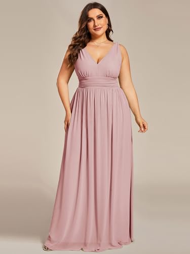 V Neck Sleeveless Pleated Chiffon Maxi Plus Size Formal Dresses for Women Bridesmaid Dresses 09016-DA