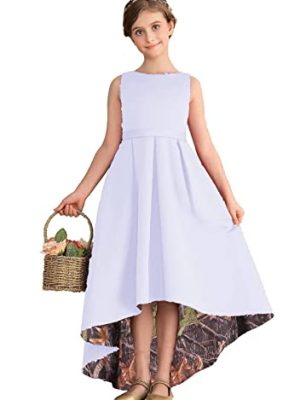 High Low Flower Girl Dresses Camo and Satin Banquet Quince Prom Dress