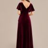 Women's Velvet Ruffle Sleeve V-Neck Wrap Waist Maxi Dress High Low Wedding Guest Dresses 02041