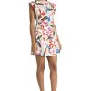 Women's Floral Cotton Poplin Mini Structured Cap Sleeves-Garden Party A-line Summer Wedding Guest Dress