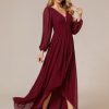 Women's Fall Lantern Sleeve A Line High Low Bridesmaid Dresses 02043