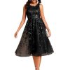 Women's Sequin Sparkly Crew Neck Short Sleeve Tea Length Evening Dress 20736