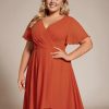 Women's A Line Curvy Pleated Chiffon Plus Size Semi Formal Dress