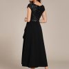 Women's Elegant V Neck Sequin Short Sleeve Hi-Lo Tea Length Evening Gowns 02325