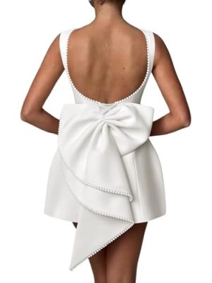 Mini Prom Dress Pearl Satin Evening Dress with Bow Backless Bodycon Formal Party Gowns AD045