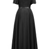 Women's Plus Size Floral Lace Ruffle Sleeves Beads Waist Chiffon Formal Party Maxi Dress