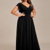 Women's Summer Chiffon Ruffles Sleeve Pleated Back Cutout Plus Size Bridesmaid Dresses Formal Gowns