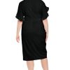 Women's V-Neck Midi Sheath Ruffle Sleeves-Front Slit-Elegant Wedding Guest Cocktail Dress