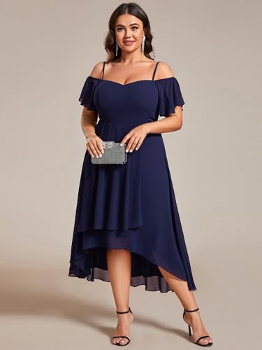 Women's Plus Size Ruffle Sleeves Off Shoulder Empire Waist A Line Chiffon Summer Wedding Guest Dress 02103-DA