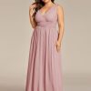 V Neck Sleeveless Pleated Chiffon Maxi Plus Size Formal Dresses for Women Bridesmaid Dresses 09016-DA
