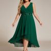 Women's Summer Chiffon Sleeveless V Neck Applique Plus Size High Low Formal Wedding Guest Dresses 41926-DA
