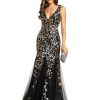 414jhnv8vsL.jpg Women's Formal Dress Sequin Tulle Double V-Neck Sleeveless Mermaid Long Evening Dress 07886