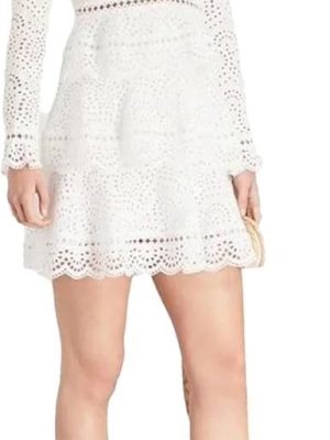 Women's Wedding Guest Dress Spring Lace V-Neck Bohemian Gown Hollow Long Sleeve Sexy White Party Dress(Short_Large)