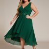 Women's Summer Chiffon Sleeveless V Neck Applique Plus Size High Low Formal Wedding Guest Dresses 41926-DA